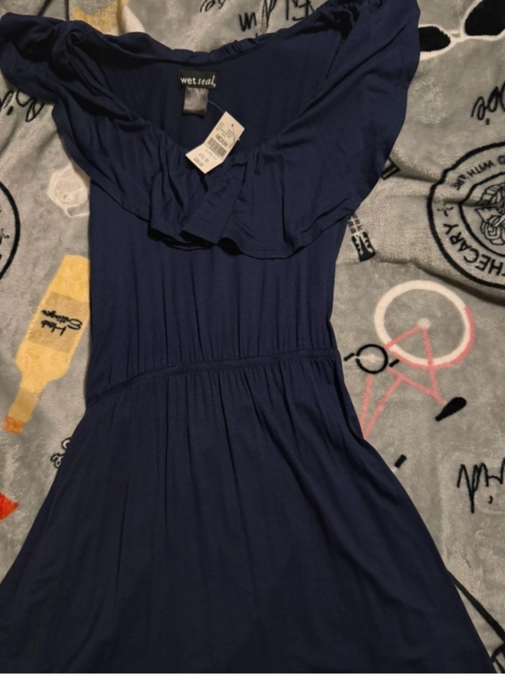 Wet Seal Navy Ruffle Neck Dress